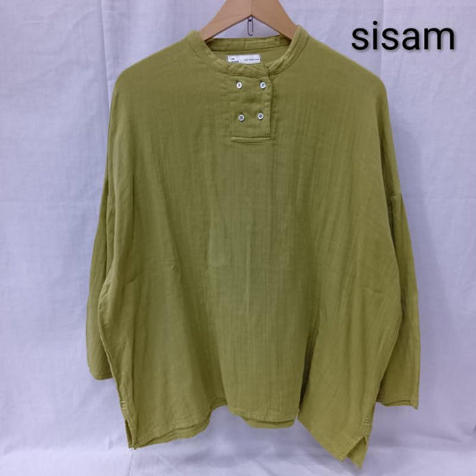古着 USED シャツ、ブラウス 長袖 sisam ダブルガーゼ ボタンデザイン 長袖カットソー green - 無地 黄緑 / イエローグリーン / レディース USED 古着 中古 50158036