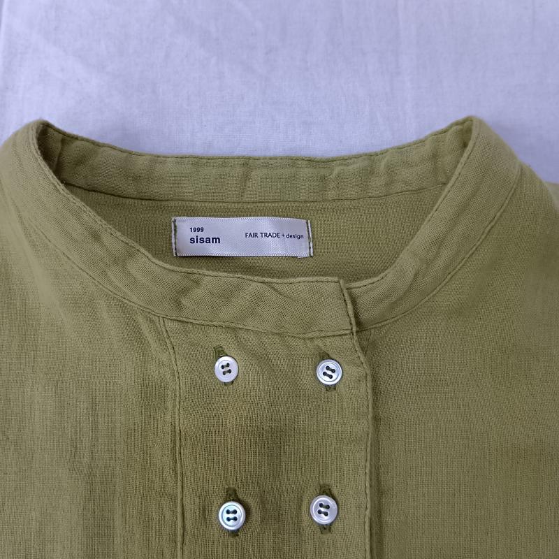 古着 USED シャツ、ブラウス 長袖 sisam ダブルガーゼ ボタンデザイン 長袖カットソー green - 無地 黄緑 / イエローグリーン / レディース USED 古着 中古 50158036