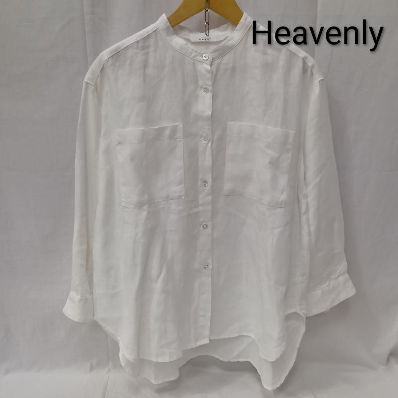 ヘブンリー HEAVENLY シャツ、ブラウス 長袖 リネン100% ノーカラーシャツ シェルボタン white - 無地 白 / ホワイト / white レディース USED 古着 中古 50158059