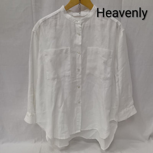 ヘブンリー HEAVENLY シャツ、ブラウス 長袖 リネン100% ノーカラーシャツ シェルボタン white - 無地 白 / ホワイト / white レディース USED 古着 中古 50158059