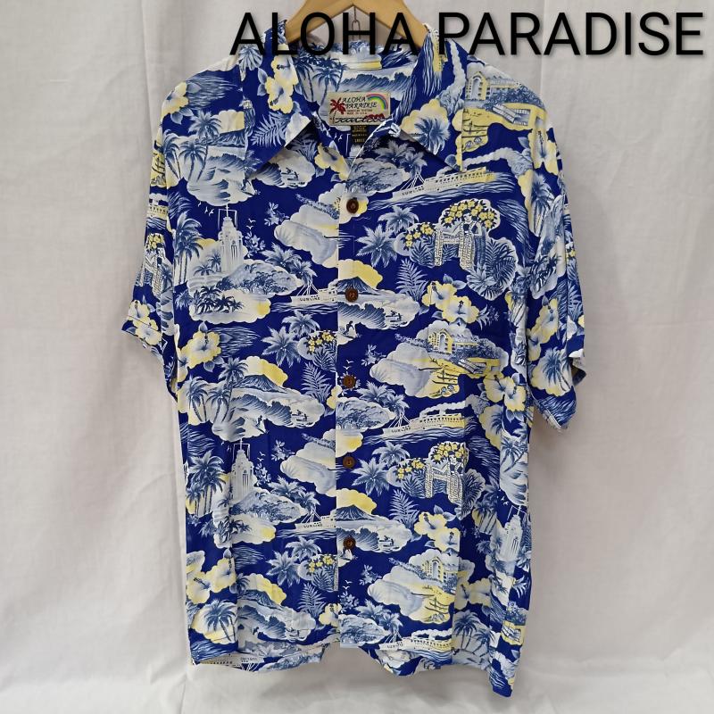 ＵＳフルギ US古着 シャツ、ブラウス 半袖 ALOHA PARADISE アロハシャツ ヴィンテージ柄 LURLINE号 ランドマーク柄 blue L L 総柄 青 / ブルー / blue メンズ USED 古着 中古 50158071