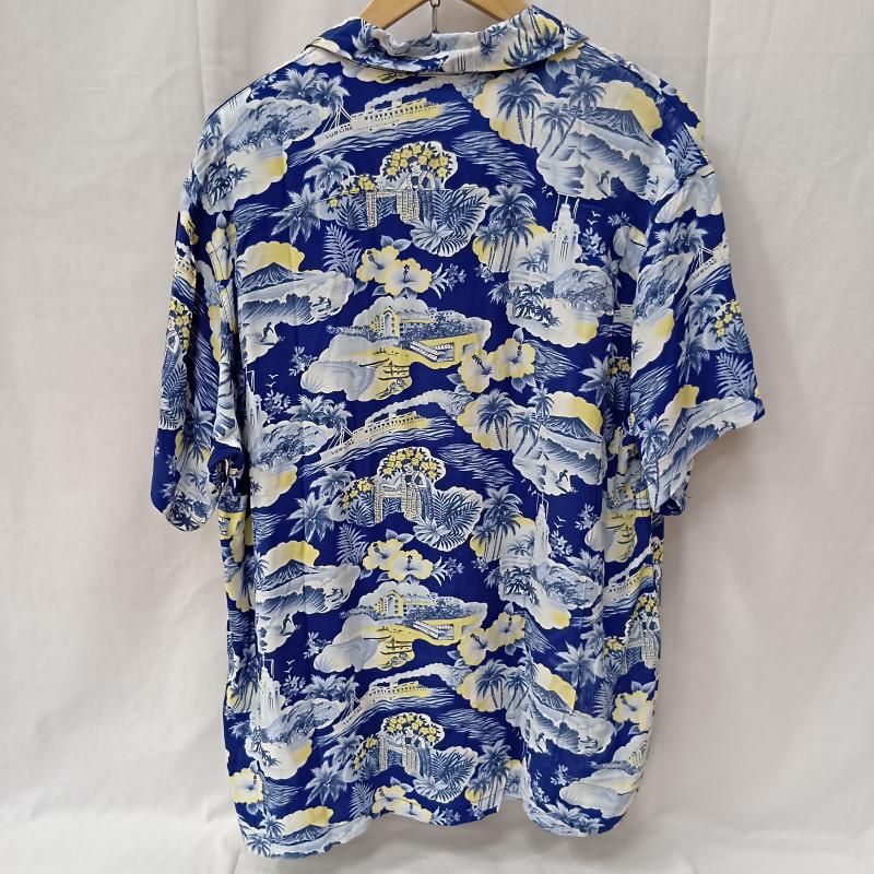 ＵＳフルギ US古着 シャツ、ブラウス 半袖 ALOHA PARADISE アロハシャツ ヴィンテージ柄 LURLINE号 ランドマーク柄 blue L L 総柄 青 / ブルー / blue メンズ USED 古着 中古 50158071