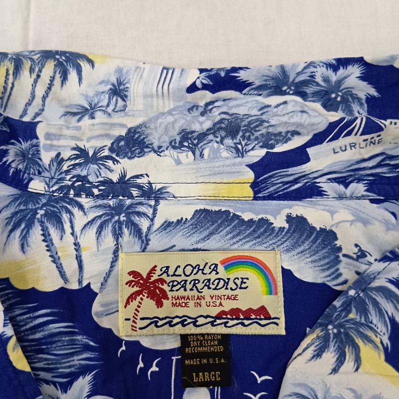 ＵＳフルギ US古着 シャツ、ブラウス 半袖 ALOHA PARADISE アロハシャツ ヴィンテージ柄 LURLINE号 ランドマーク柄 blue L L 総柄 青 / ブルー / blue メンズ USED 古着 中古 50158071