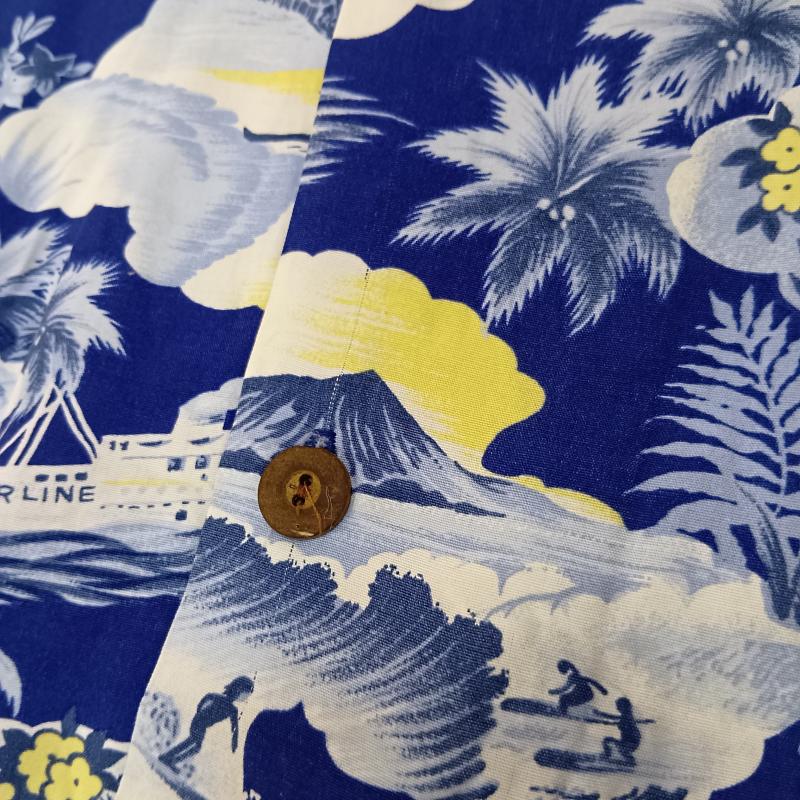 ＵＳフルギ US古着 シャツ、ブラウス 半袖 ALOHA PARADISE アロハシャツ ヴィンテージ柄 LURLINE号 ランドマーク柄 blue L L 総柄 青 / ブルー / blue メンズ USED 古着 中古 50158071