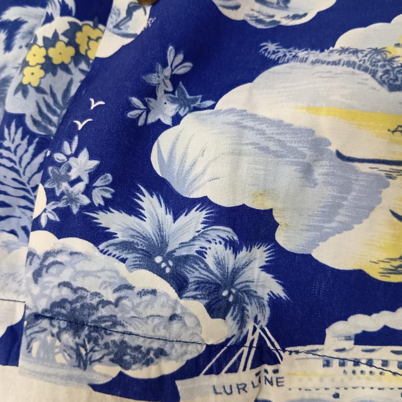 ＵＳフルギ US古着 シャツ、ブラウス 半袖 ALOHA PARADISE アロハシャツ ヴィンテージ柄 LURLINE号 ランドマーク柄 blue L L 総柄 青 / ブルー / blue メンズ USED 古着 中古 50158071