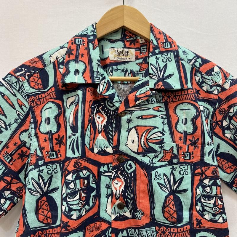 サンサーフ SUN SURF シャツ、ブラウス 半袖 Masked Marvel SS38149 コットンリネン ハワイアン アロハ シャツ S 紺 / ネイビー / navy メンズ USED 古着 中古 50158095