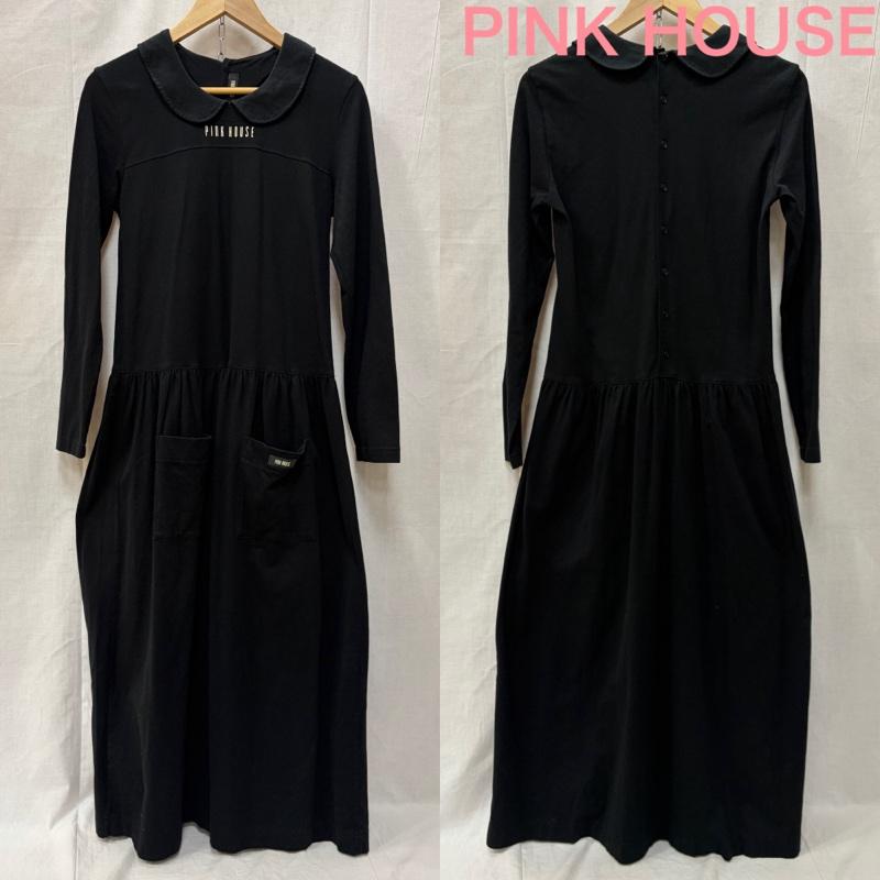 ピンクハウス PINK HOUSE ワンピース ロングスカート ロゴプリントワンピース 丸襟 black - ロゴ、文字 黒 / ブラック / black X 白 / ホワイト / white レディース USED 古着 中古 50158236