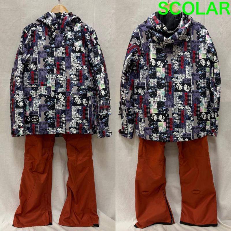 スカラー ScoLar セットアップ セットアップ scolar snow collection スキーウェア 上下セット ブラック×オレンジ M M 総柄 レディース USED 古着 中古 50158245