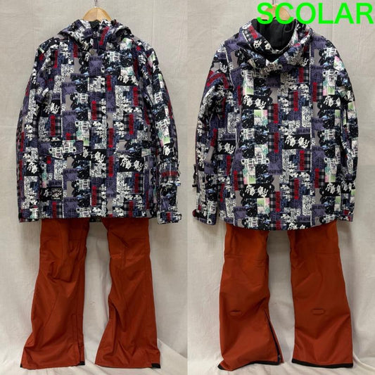 スカラー ScoLar セットアップ セットアップ scolar snow collection スキーウェア 上下セット ブラック×オレンジ M M 総柄 レディース USED 古着 中古 50158245