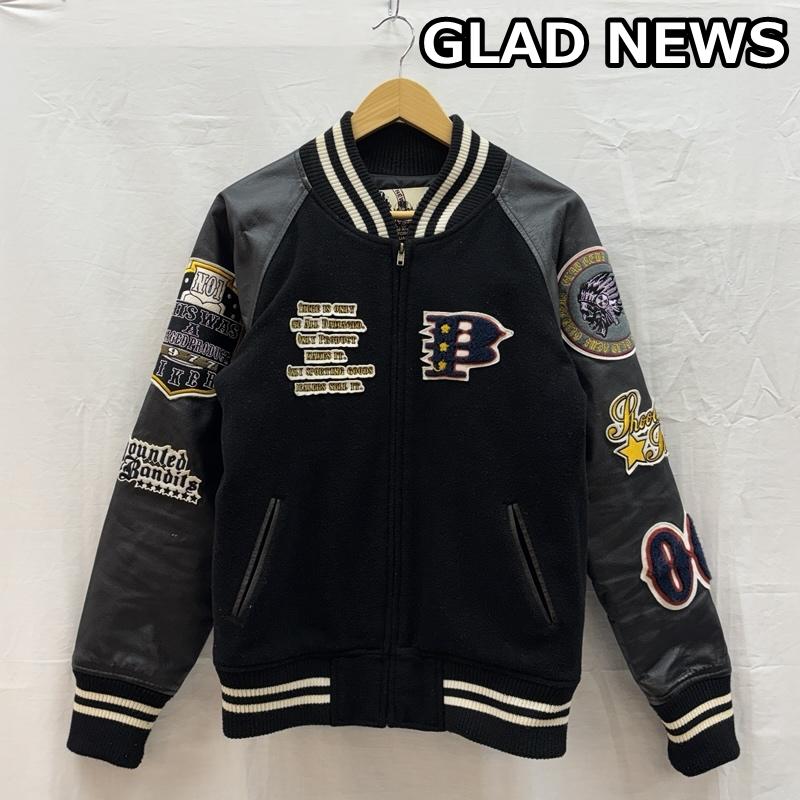 グラッドニュース GLADNEWS ジャケット、上着 ジャンパー、ブルゾン フルデコ レタード スタジャン バーシティ ジャケット ジップアップ ウール ポリ レザー - 黒 / ブラック / black メンズ USED 古着 中古 50158250