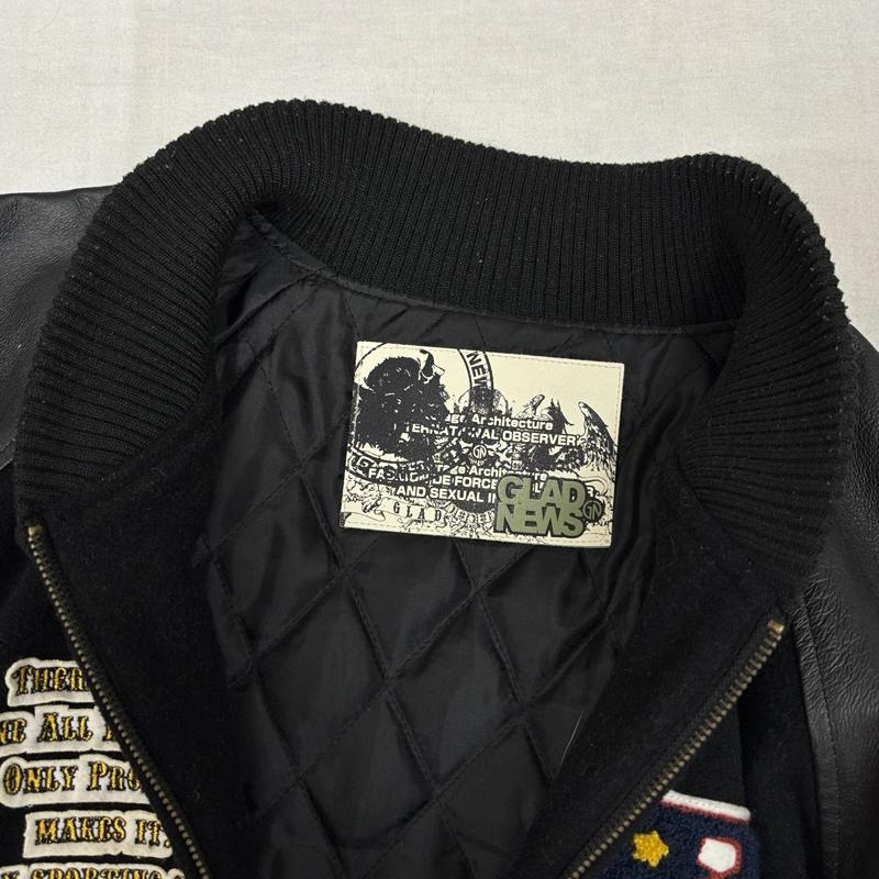 グラッドニュース GLADNEWS ジャケット、上着 ジャンパー、ブルゾン フルデコ レタード スタジャン バーシティ ジャケット ジップアップ ウール ポリ レザー - 黒 / ブラック / black メンズ USED 古着 中古 50158250