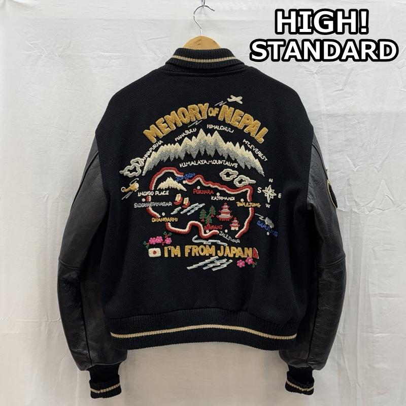 ハイスタンダード HIGH!STANDARD ジャケット、上着 ジャンパー、ブルゾン MEMORY OF NEPAL フルデコ レザー ウール スタジャン バーシティ ジャケット M 黒 / ブラック / black メンズ USED 古着 中古 50158251