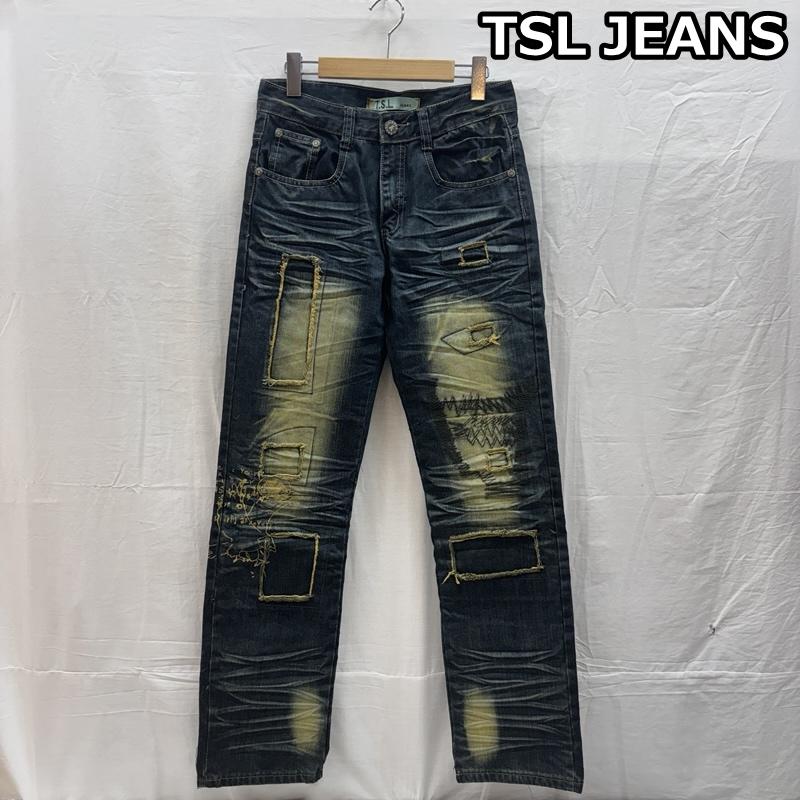 古着 USED ボトムス ボトムス TSL TE SI LIN JEANS リペア ユーズド加工 デニム ストレート パンツ 30インチ メンズ USED 古着 中古 50158256