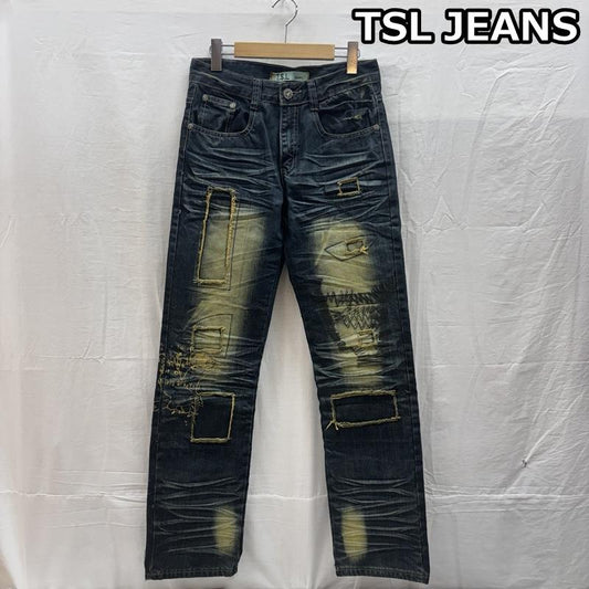 古着 USED ボトムス ボトムス TSL TE SI LIN JEANS リペア ユーズド加工 デニム ストレート パンツ 30インチ メンズ USED 古着 中古 50158256
