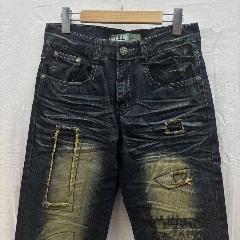 古着 USED ボトムス ボトムス TSL TE SI LIN JEANS リペア ユーズド加工 デニム ストレート パンツ 30インチ メンズ USED 古着 中古 50158256