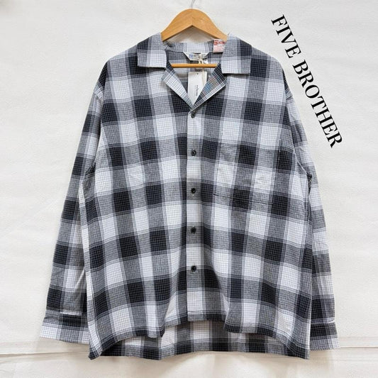 ファイブブラザー FIVE BROTHER シャツ、ブラウス 長袖 JOURNAL STANDARD rrelume 別注 オンブレチェック オープンカラー 長袖 シャツ L チェック 白 / ホワイト / white X 灰 / グレー / gray X 黒 / ブラック / black メンズ USED 古着 中古 50158331