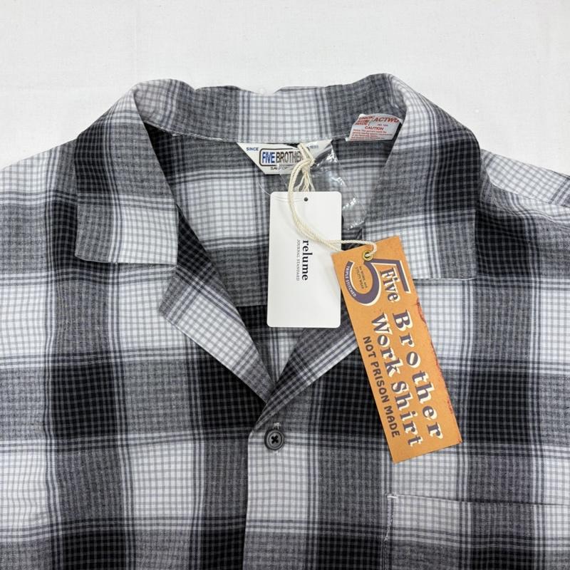 ファイブブラザー FIVE BROTHER シャツ、ブラウス 長袖 JOURNAL STANDARD rrelume 別注 オンブレチェック オープンカラー 長袖 シャツ L チェック 白 / ホワイト / white X 灰 / グレー / gray X 黒 / ブラック / black メンズ USED 古着 中古 50158331