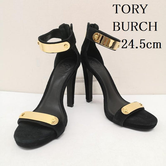 トリーバーチ TORY BURCH パンプス パンプス シシー ソフトスエード スティレット ヒール 7 1/2 24.5cm 黒 / ブラック / black X 金 / ゴールド / gold color レディース USED 古着 中古 50158354