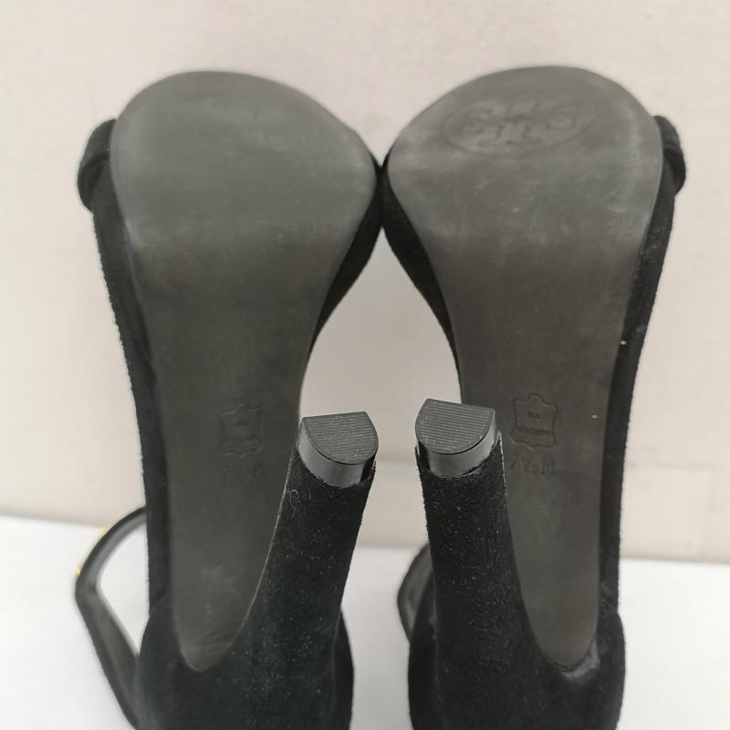 トリーバーチ TORY BURCH パンプス パンプス シシー ソフトスエード スティレット ヒール 7 1/2 24.5cm 黒 / ブラック / black X 金 / ゴールド / gold color レディース USED 古着 中古 50158354