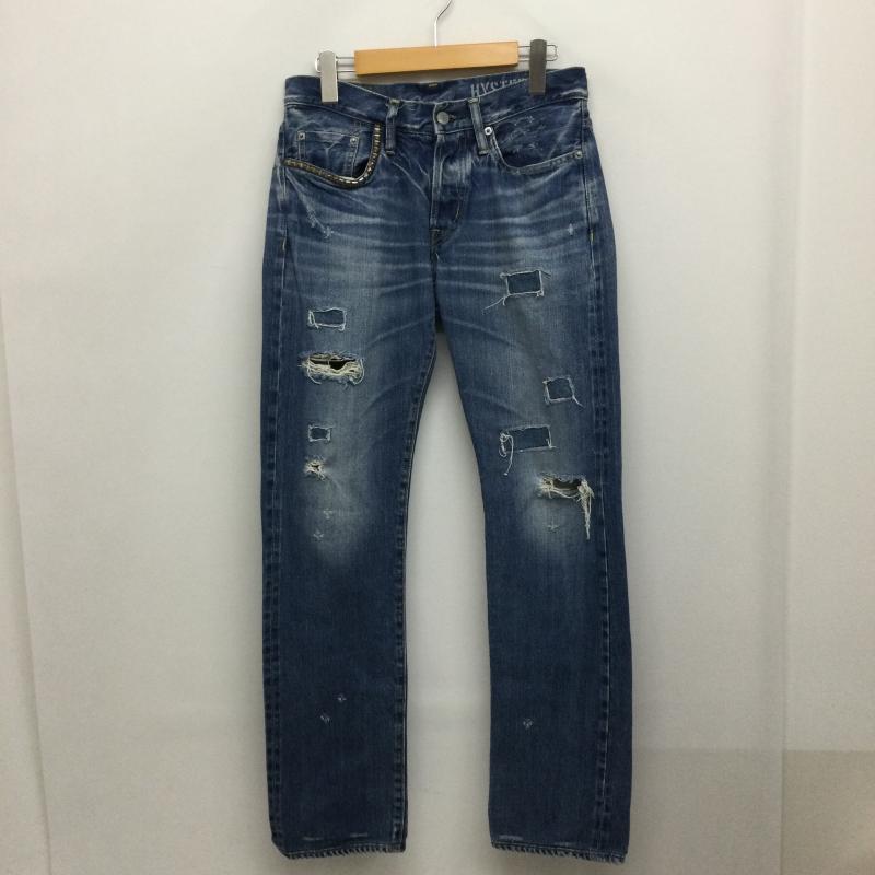 ヒステリックグラマー HYSTERIC GLAMOUR パンツ デニム、ジーンズ HYSTERIC GLAMOUR ヒステリックグラマー 0263AP23 SP加工 小窓 スタッズ リメイク ストレート デニム パンツ 30インチ 無地 インディゴ / インディゴ / Indigo メンズ USED 古着 中古 50158406