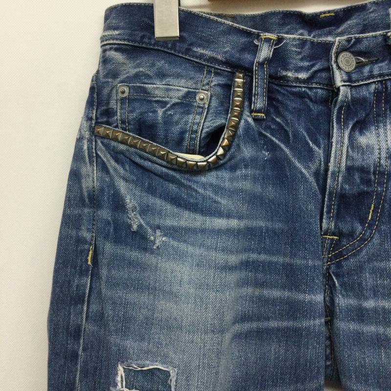ヒステリックグラマー HYSTERIC GLAMOUR パンツ デニム、ジーンズ HYSTERIC GLAMOUR ヒステリックグラマー 0263AP23 SP加工 小窓 スタッズ リメイク ストレート デニム パンツ 30インチ 無地 インディゴ / インディゴ / Indigo メンズ USED 古着 中古 50158406