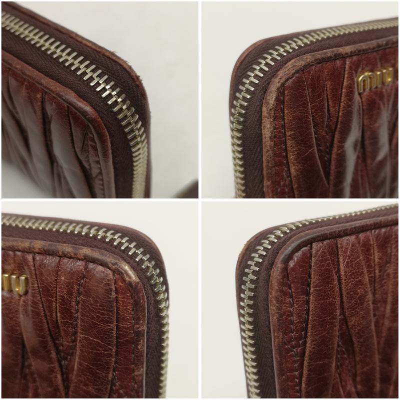 ミュウミュウ miu miu 財布 コンパクト財布 ナッパレザー マテラッセ モチーフ ジップ ミニ 財布 コインケース 小銭入れ - ボルドー / ボルドー / レディース USED 古着 中古 50158425