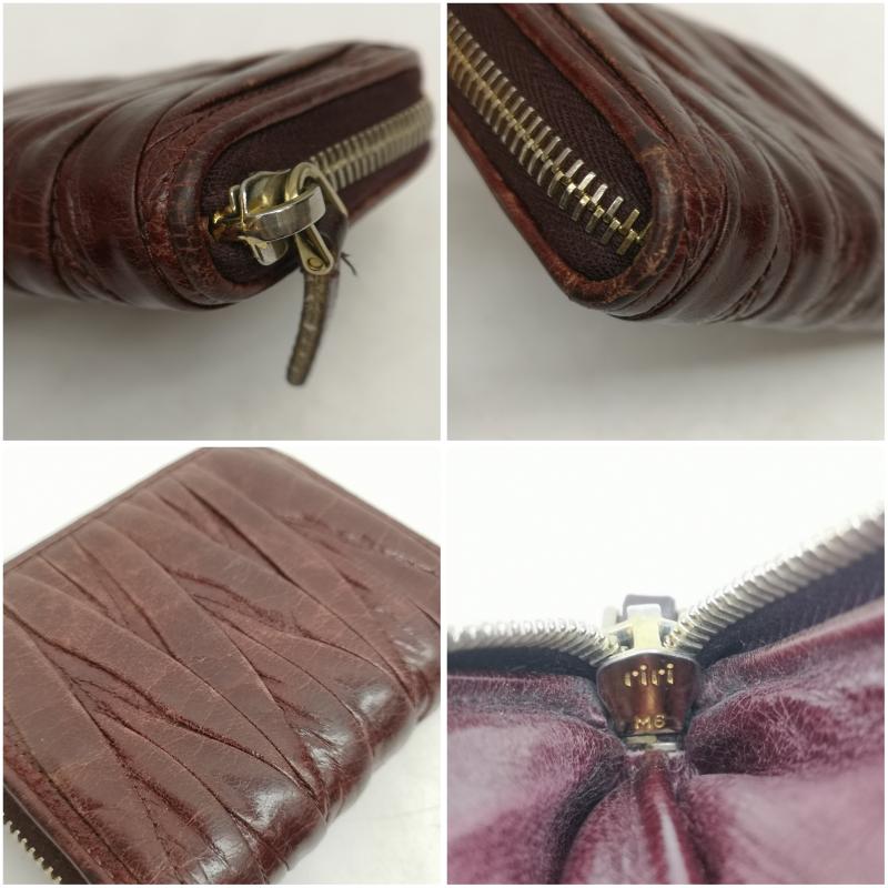 ミュウミュウ miu miu 財布 コンパクト財布 ナッパレザー マテラッセ モチーフ ジップ ミニ 財布 コインケース 小銭入れ - ボルドー / ボルドー / レディース USED 古着 中古 50158425