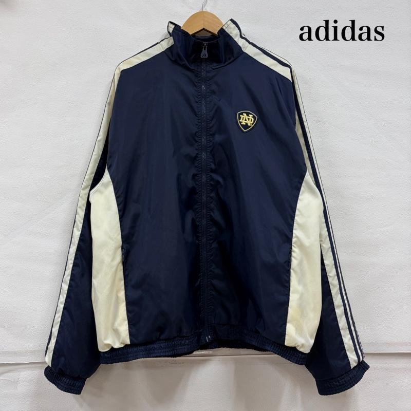 アディダス adidas ジャケット、上着 ジャンパー、ブルゾン 90s ナイロンジャケット カレッジロゴ ノートル大学 刺繍 フルジップ ストライプ L ロゴ、文字 X 刺繍 紺 / ネイビー / navy X 白 / ホワイト / white メンズ USED 古着 中古 50158431