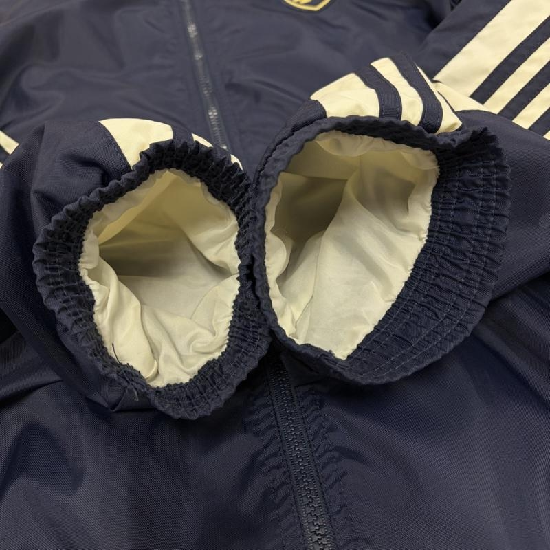アディダス adidas ジャケット、上着 ジャンパー、ブルゾン 90s ナイロンジャケット カレッジロゴ ノートル大学 刺繍 フルジップ ストライプ L ロゴ、文字 X 刺繍 紺 / ネイビー / navy X 白 / ホワイト / white メンズ USED 古着 中古 50158431
