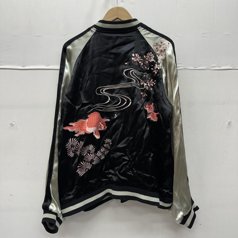 花旅楽団 花旅楽団 ジャケット、上着 ジャンパー、ブルゾン 金魚 桜 花 刺繍 リバーシブル レーヨン スカジャン XL 黒 / ブラック / black メンズ USED 古着 中古 50158438