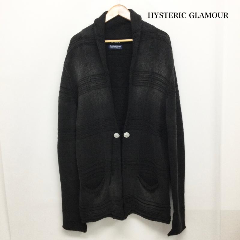 ヒステリックグラマー HYSTERIC GLAMOUR カーディガン 長袖 ショールカラー コンチョ付き ニット カーディガン 02181ND02 ユーズド加工 S  黒 / ブラック / black メンズ USED 古着 中古 50158447
