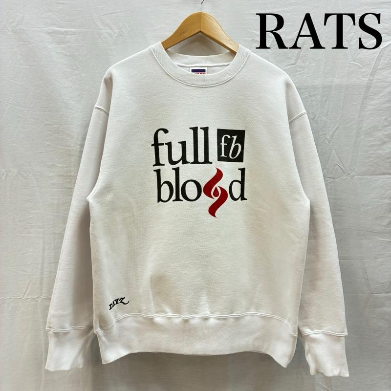 ラッツ RATS トレーナー 長袖 15周年記念 FULL BLOOD クルーネック スウェット トレーナー GOATボディ 5ネーム M ロゴ、文字 白 / ホワイト / white メンズ USED 古着 中古 50158461