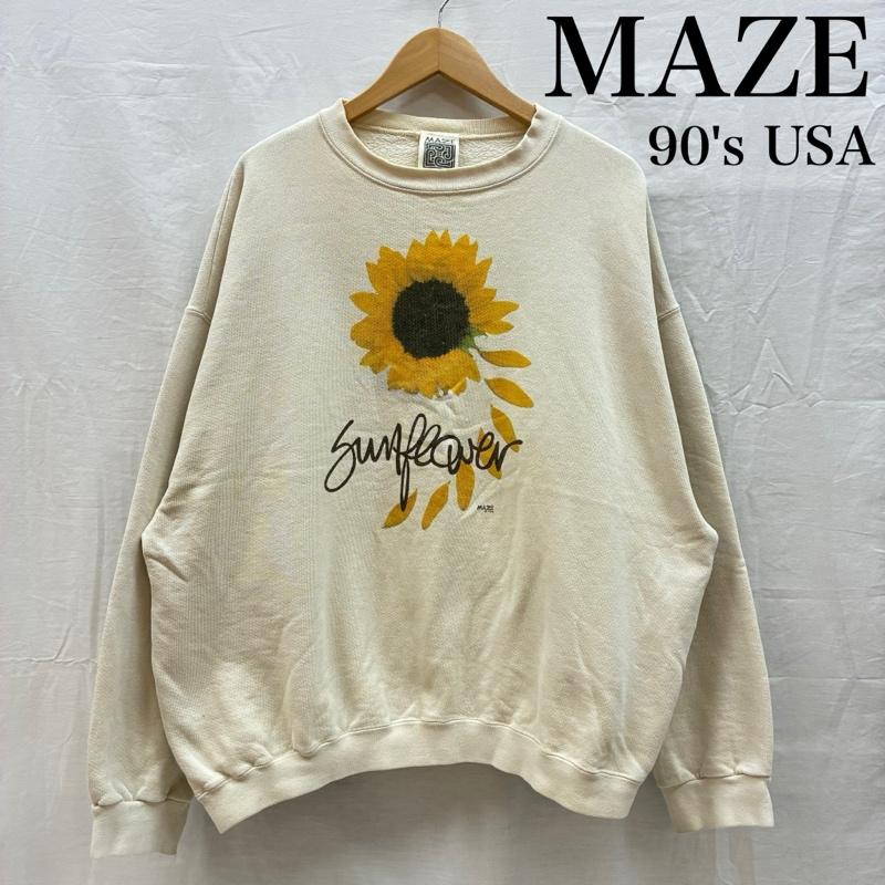 ヴィンテージ VINTAGE トレーナー 長袖 MAZE 90s USA製 1994 Sun Flower サンフラワー ひまわり アート プリント スウェット トレーナー L プリント メンズ USED 古着 中古 50158464