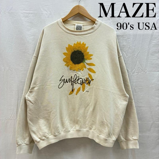 ヴィンテージ VINTAGE トレーナー 長袖 MAZE 90s USA製 1994 Sun Flower サンフラワー ひまわり アート プリント スウェット トレーナー L プリント メンズ USED 古着 中古 50158464