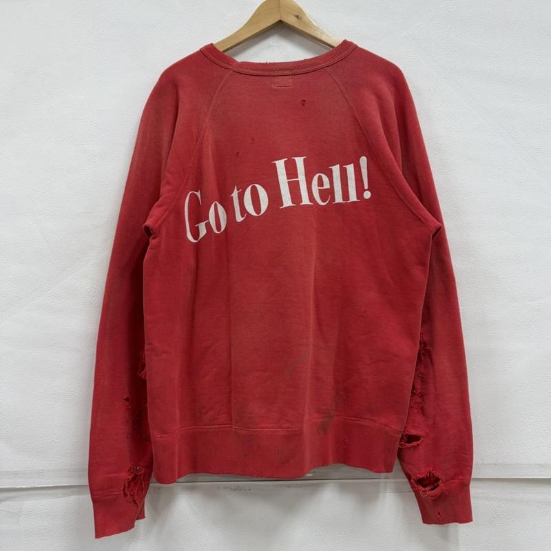 セントマイケル SAINT MICHAEL トレーナー 長袖 SAINT Mxxxxxx ENJOY HELL スウェット トレーナー ヴィンテージ ダメージ 加工 ロゴ プリント L ロゴ、文字 X プリント X ダメージ加工 赤 / レッド / red X 白 / ホワイト / white メンズ USED 古着 中古 50158691