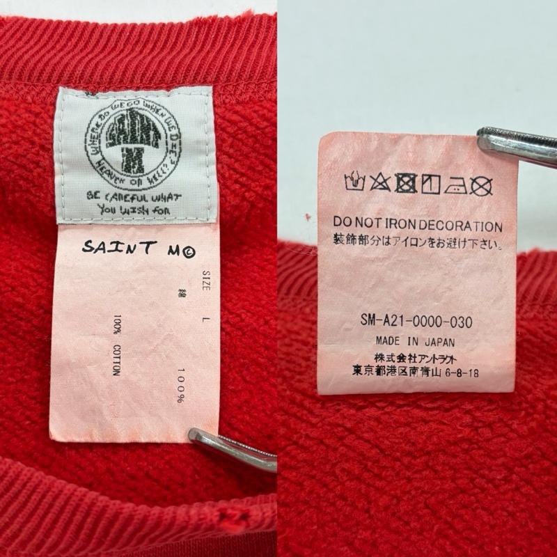 セントマイケル SAINT MICHAEL トレーナー 長袖 SAINT Mxxxxxx ENJOY HELL スウェット トレーナー ヴィンテージ ダメージ 加工 ロゴ プリント L ロゴ、文字 X プリント X ダメージ加工 赤 / レッド / red X 白 / ホワイト / white メンズ USED 古着 中古 50158691