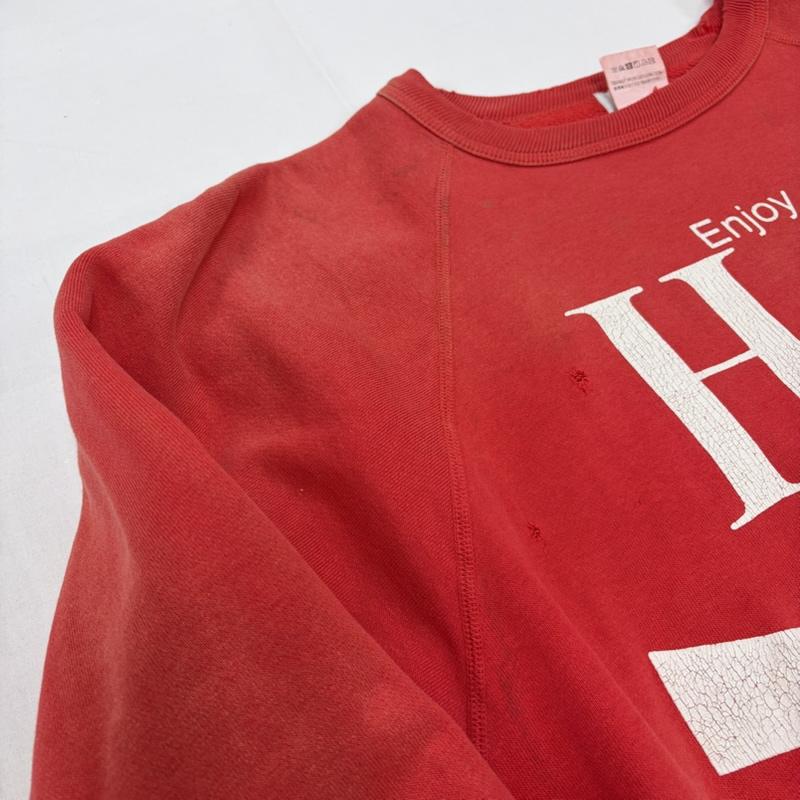 セントマイケル SAINT MICHAEL トレーナー 長袖 SAINT Mxxxxxx ENJOY HELL スウェット トレーナー ヴィンテージ ダメージ 加工 ロゴ プリント L ロゴ、文字 X プリント X ダメージ加工 赤 / レッド / red X 白 / ホワイト / white メンズ USED 古着 中古 50158691