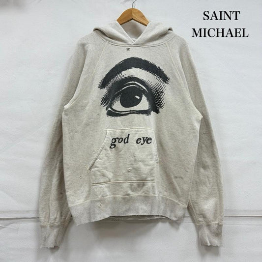 セントマイケル SAINT MICHAEL パーカー 長袖 GOD EYE グラフィック フーディー プリント パーカー プルオーバー ダメージ ヴィンテージ加工 - ロゴ、文字 X プリント 灰 / グレー / gray X 黒 / ブラック / black メンズ USED 古着 中古 50158701
