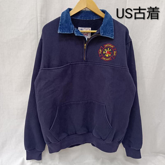 ＵＳフルギ US古着 トレーナー 長袖 90s USA製 GAME workwear EMT スウェット TALONジップ FIRE DEPT navy L L 紺 / ネイビー / navy メンズ USED 古着 中古 50158735