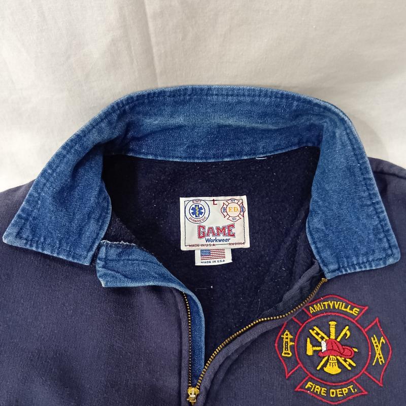 ＵＳフルギ US古着 トレーナー 長袖 90s USA製 GAME workwear EMT スウェット TALONジップ FIRE DEPT navy L L 紺 / ネイビー / navy メンズ USED 古着 中古 50158735
