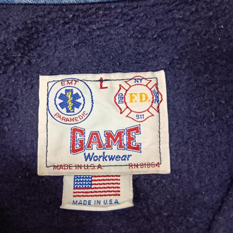 ＵＳフルギ US古着 トレーナー 長袖 90s USA製 GAME workwear EMT スウェット TALONジップ FIRE DEPT navy L L 紺 / ネイビー / navy メンズ USED 古着 中古 50158735