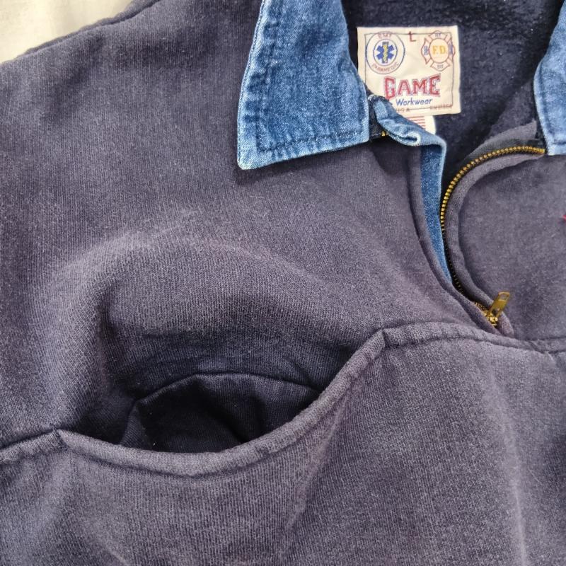 ＵＳフルギ US古着 トレーナー 長袖 90s USA製 GAME workwear EMT スウェット TALONジップ FIRE DEPT navy L L 紺 / ネイビー / navy メンズ USED 古着 中古 50158735