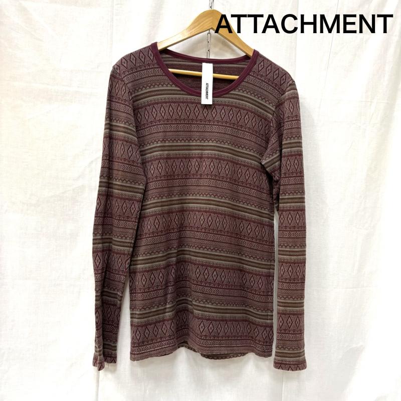アタッチメント ATTACHMENT Tシャツ 長袖 AJ22-313 40/2天竺ジャガード クルーネック L/S burgundy - 総柄 えんじ / ワインレッド / dark red メンズ USED 古着 中古 50158739