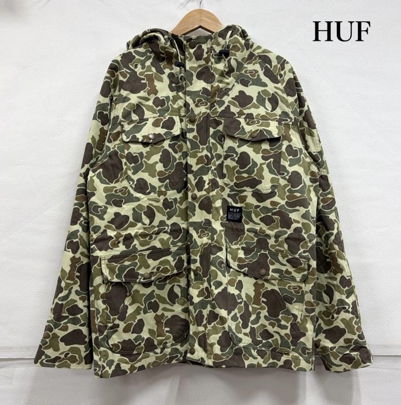 ハフ HUF ジャケット、上着 ジャンパー、ブルゾン ミリタリー カモフラ 迷彩 ワーク ジャケット フード ロゴ 刺繍 ジップアップ M カモフラージュ柄・迷彩 緑 / グリーン / green X カーキ / カーキ / khaki メンズ USED 古着 中古 50158749