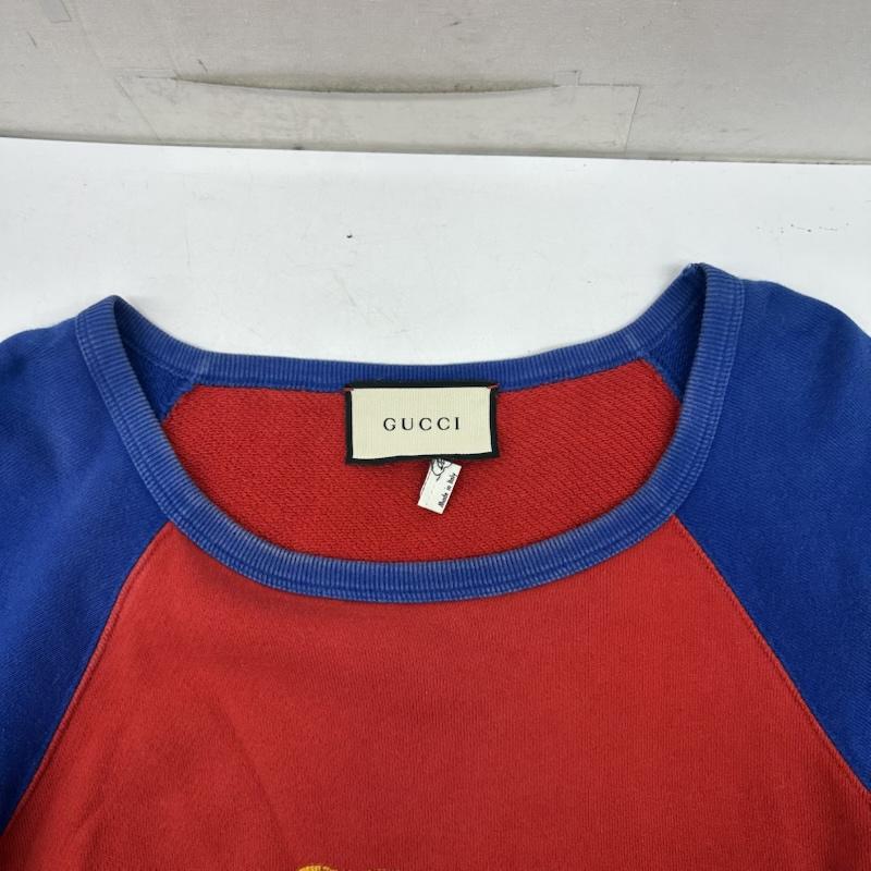 グッチ GUCCI トレーナー 長袖 GG ロゴ プリント ラグラン スウェット L 青 / ブルー / blue X 赤 / レッド / red メンズ USED 古着 中古 50158834