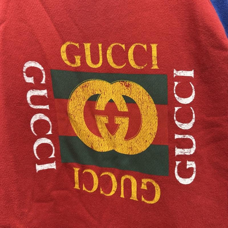 グッチ GUCCI トレーナー 長袖 GG ロゴ プリント ラグラン スウェット L 青 / ブルー / blue X 赤 / レッド / red メンズ USED 古着 中古 50158834