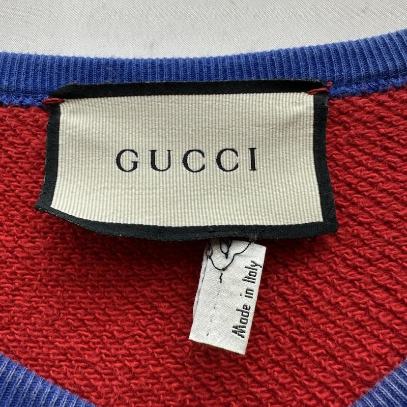 グッチ GUCCI トレーナー 長袖 GG ロゴ プリント ラグラン スウェット L 青 / ブルー / blue X 赤 / レッド / red メンズ USED 古着 中古 50158834