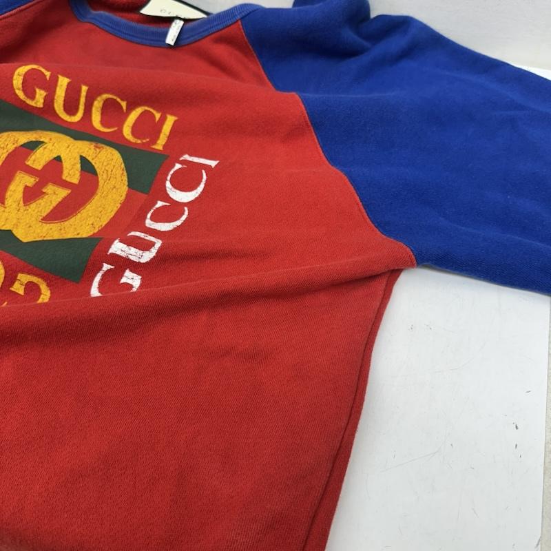 グッチ GUCCI トレーナー 長袖 GG ロゴ プリント ラグラン スウェット L 青 / ブルー / blue X 赤 / レッド / red メンズ USED 古着 中古 50158834