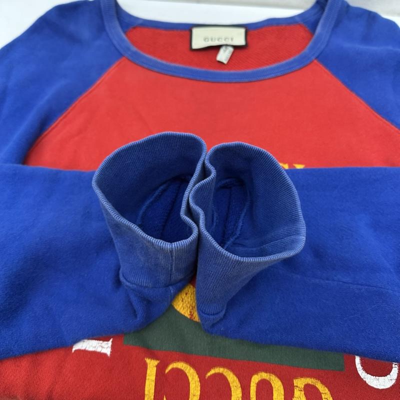 グッチ GUCCI トレーナー 長袖 GG ロゴ プリント ラグラン スウェット L 青 / ブルー / blue X 赤 / レッド / red メンズ USED 古着 中古 50158834