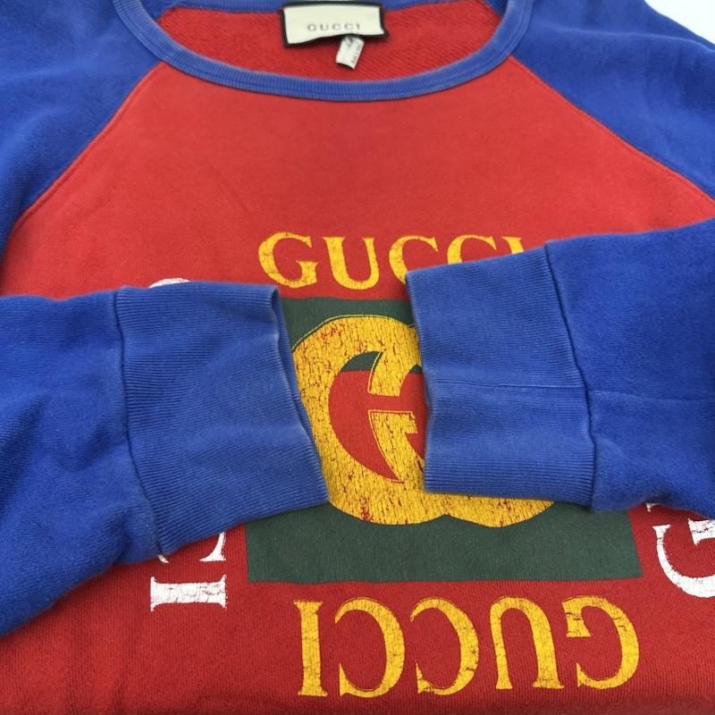 グッチ GUCCI トレーナー 長袖 GG ロゴ プリント ラグラン スウェット L 青 / ブルー / blue X 赤 / レッド / red メンズ USED 古着 中古 50158834